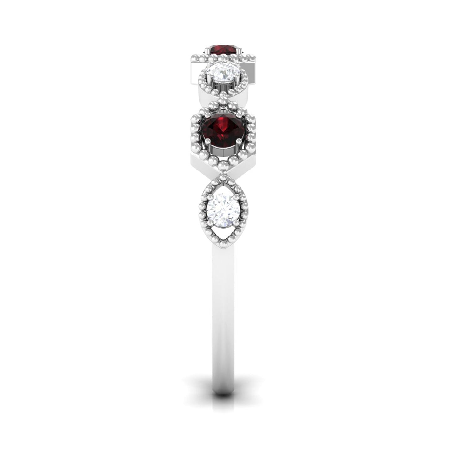 Genuine Red Garnet Diamond Half Eternity Ring