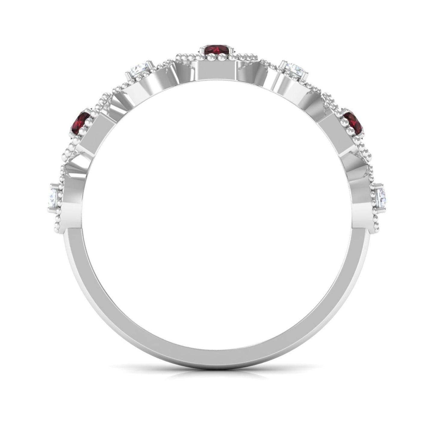Genuine Red Garnet Diamond Half Eternity Ring