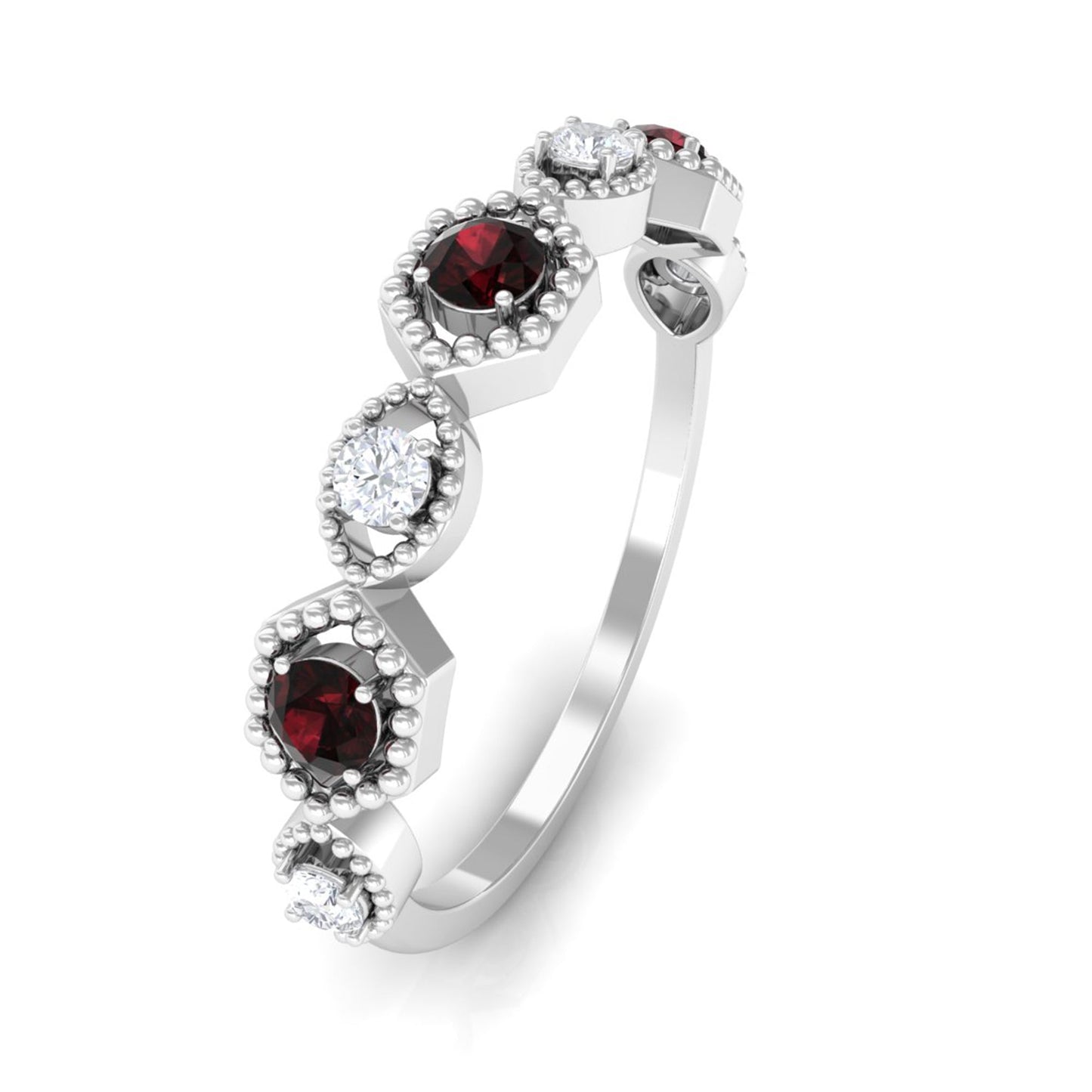 Genuine Red Garnet Diamond Half Eternity Ring