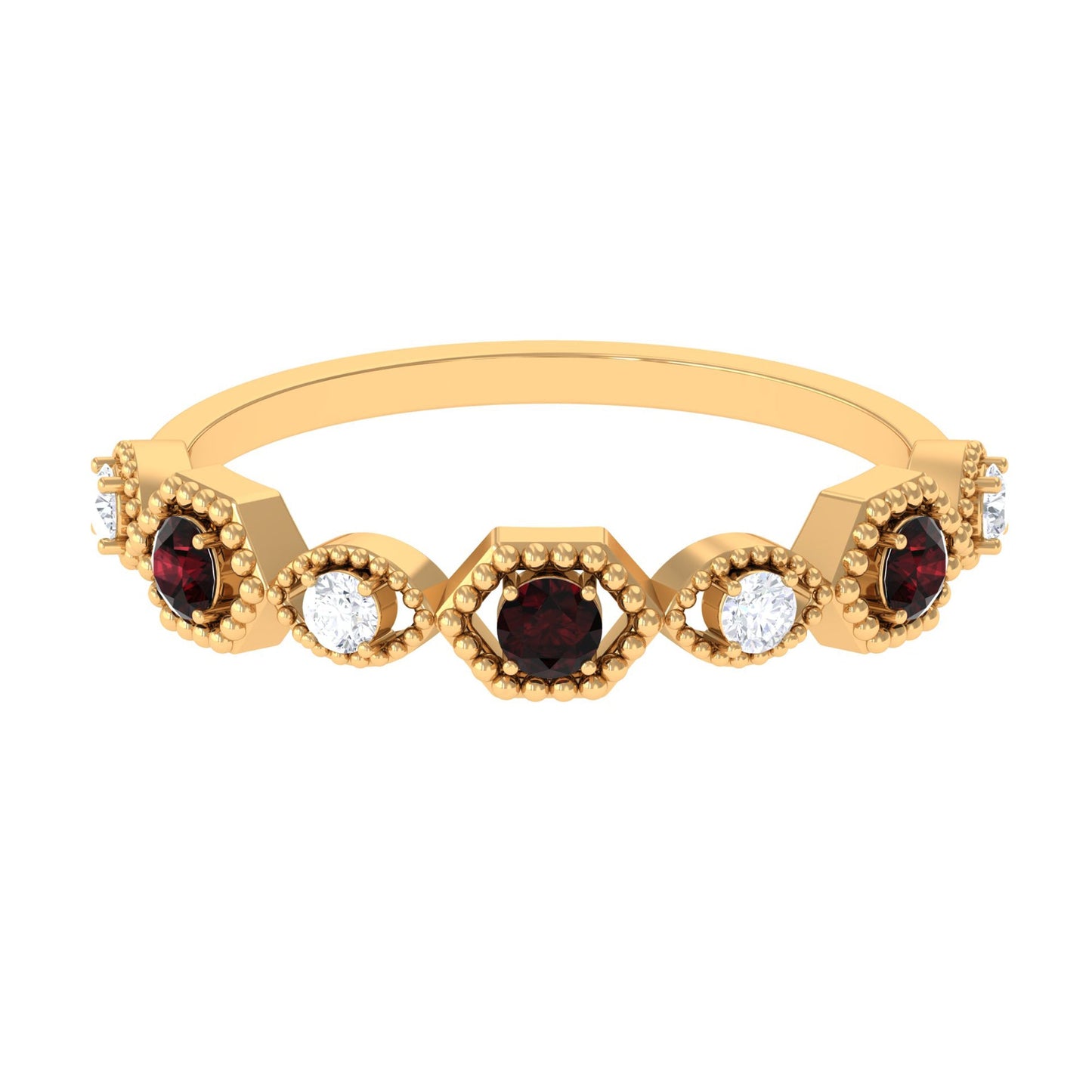 Genuine Red Garnet Diamond Half Eternity Ring