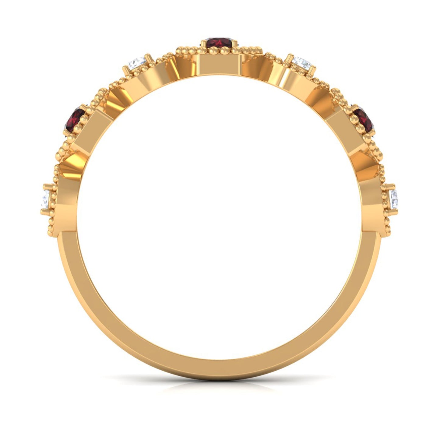 Genuine Red Garnet Diamond Half Eternity Ring
