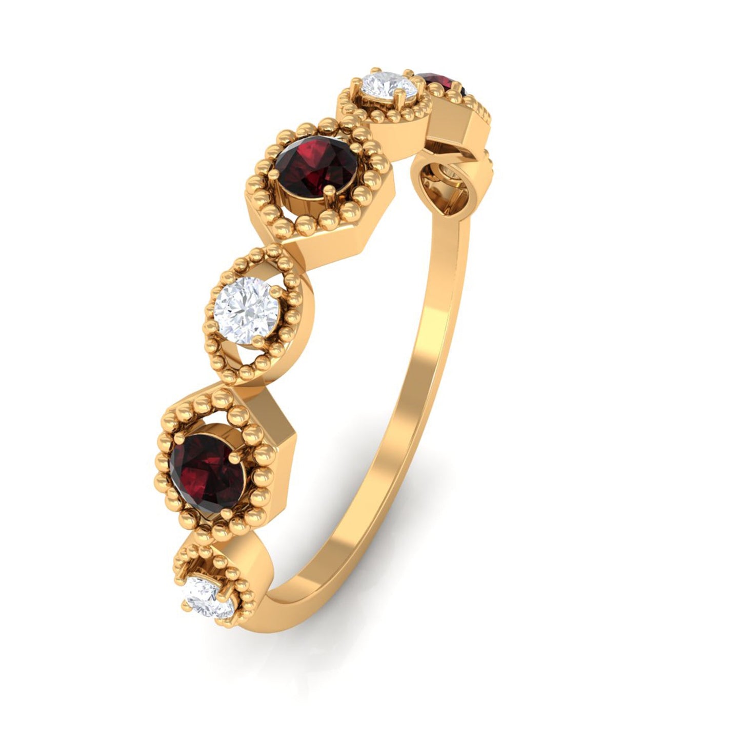 Genuine Red Garnet Diamond Half Eternity Ring