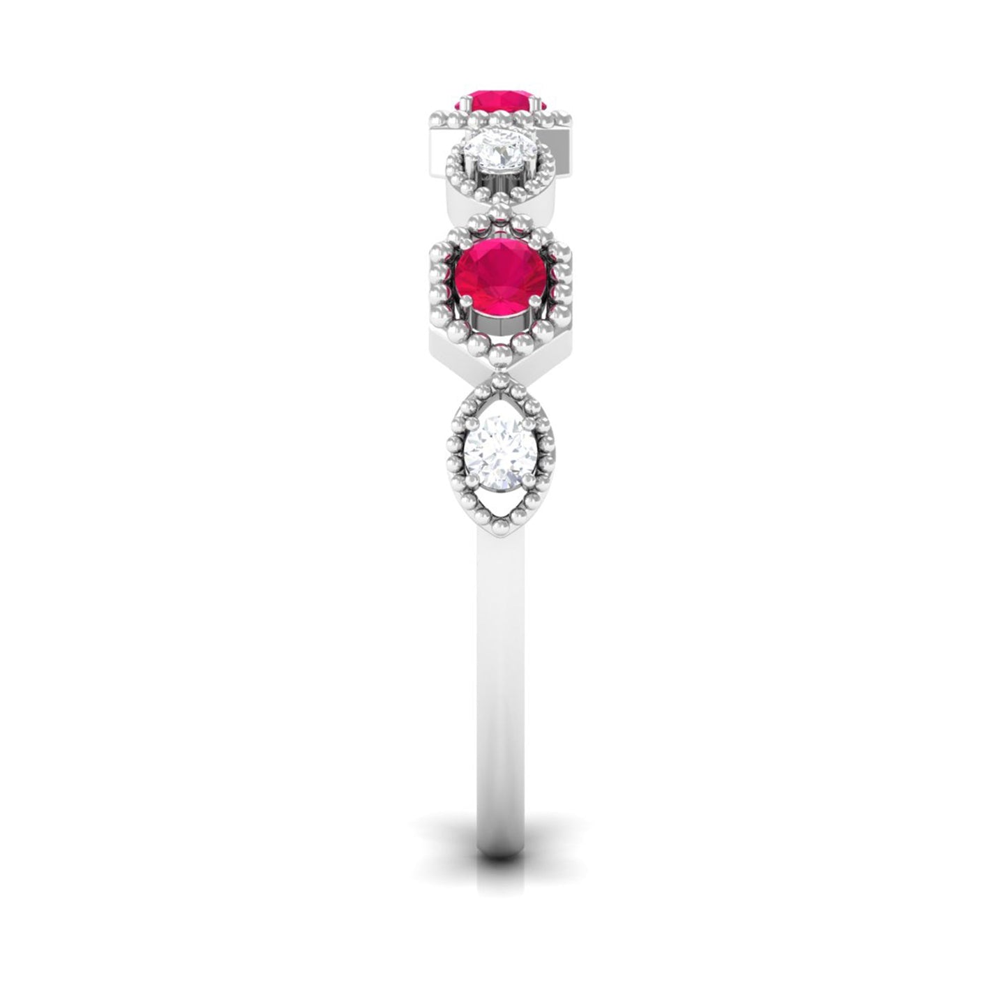 Vintage Style Ruby Diamond Half Eternity Ring for Women