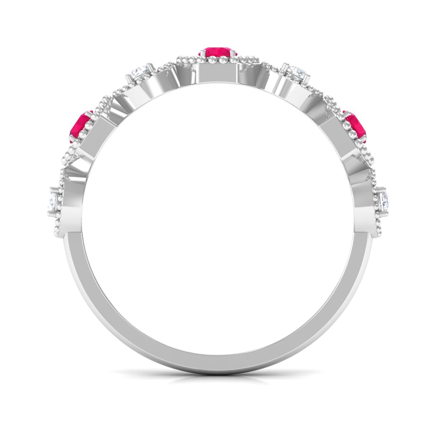 Vintage Style Ruby Diamond Half Eternity Ring for Women