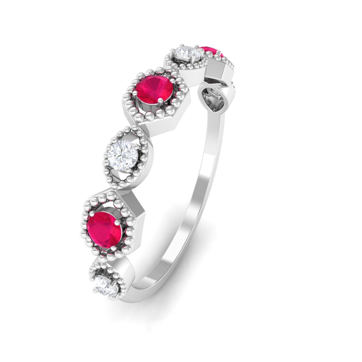 Vintage Style Ruby Diamond Half Eternity Ring for Women