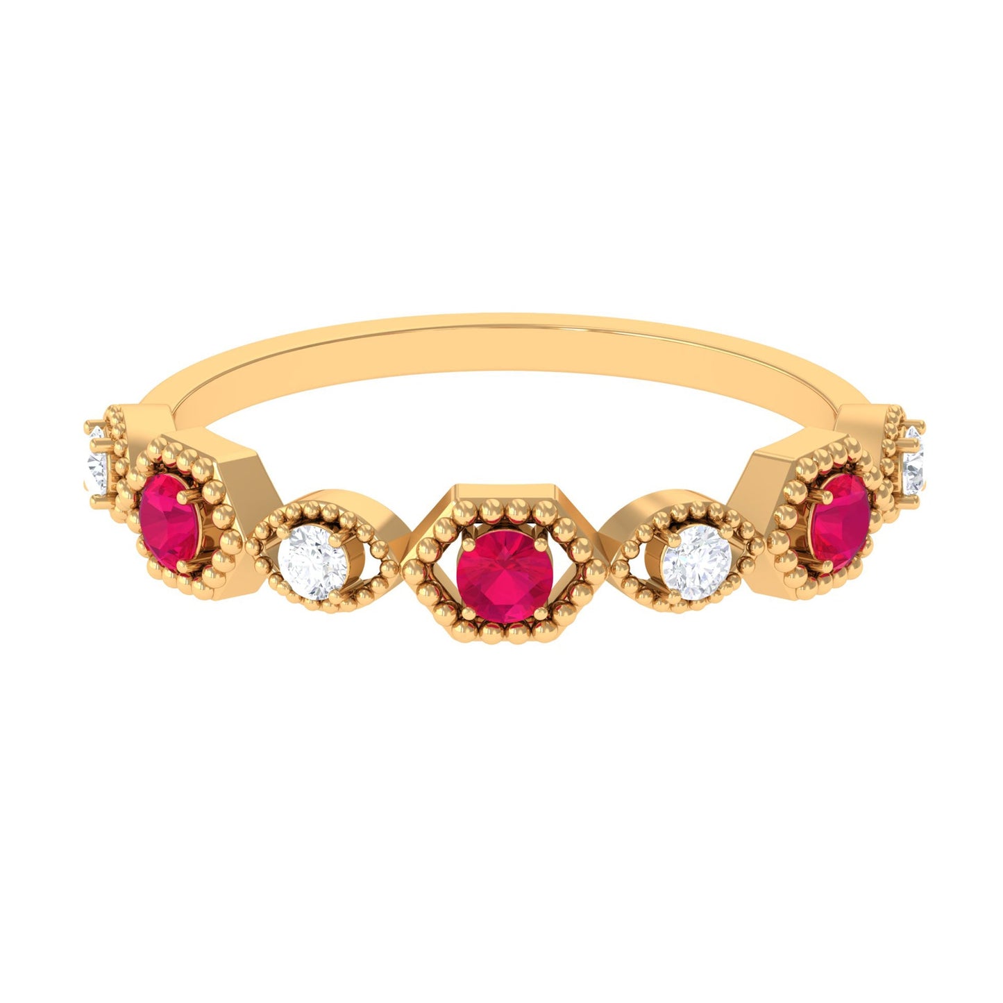 Vintage Style Ruby Diamond Half Eternity Ring for Women