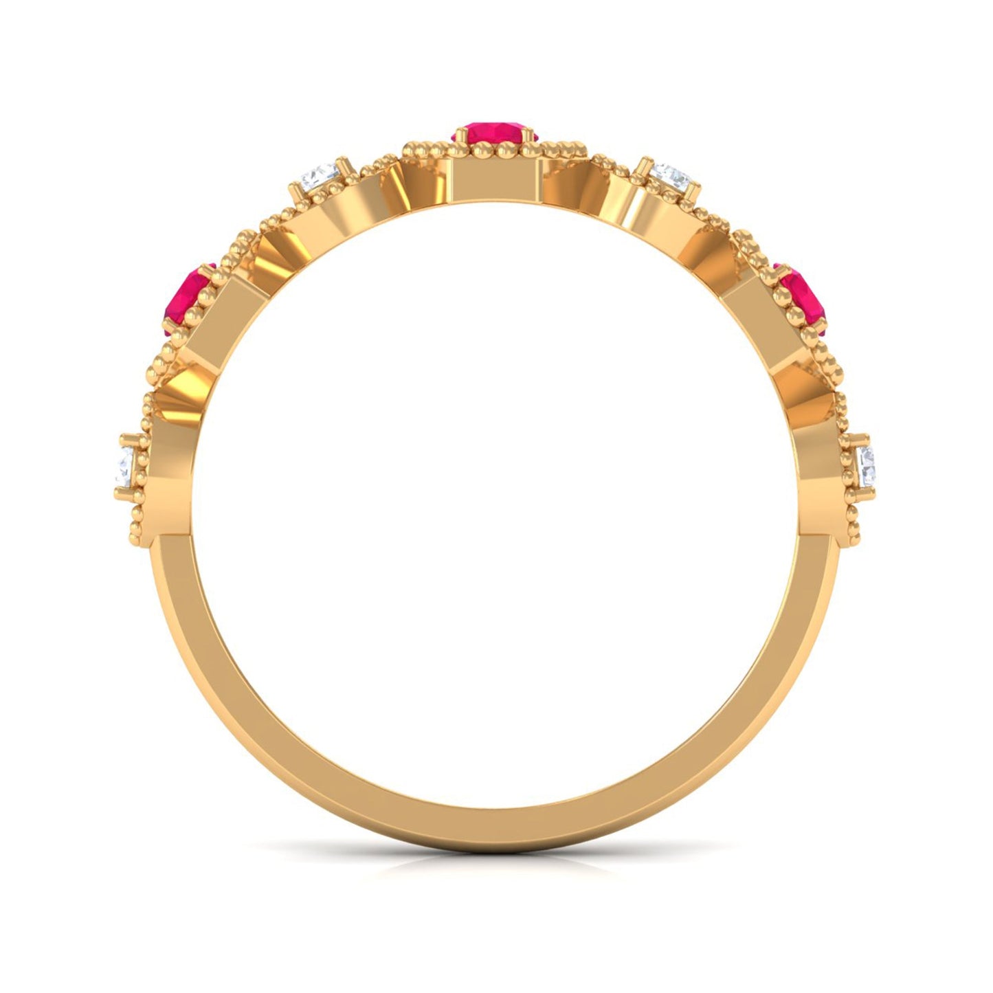 Vintage Style Ruby Diamond Half Eternity Ring for Women