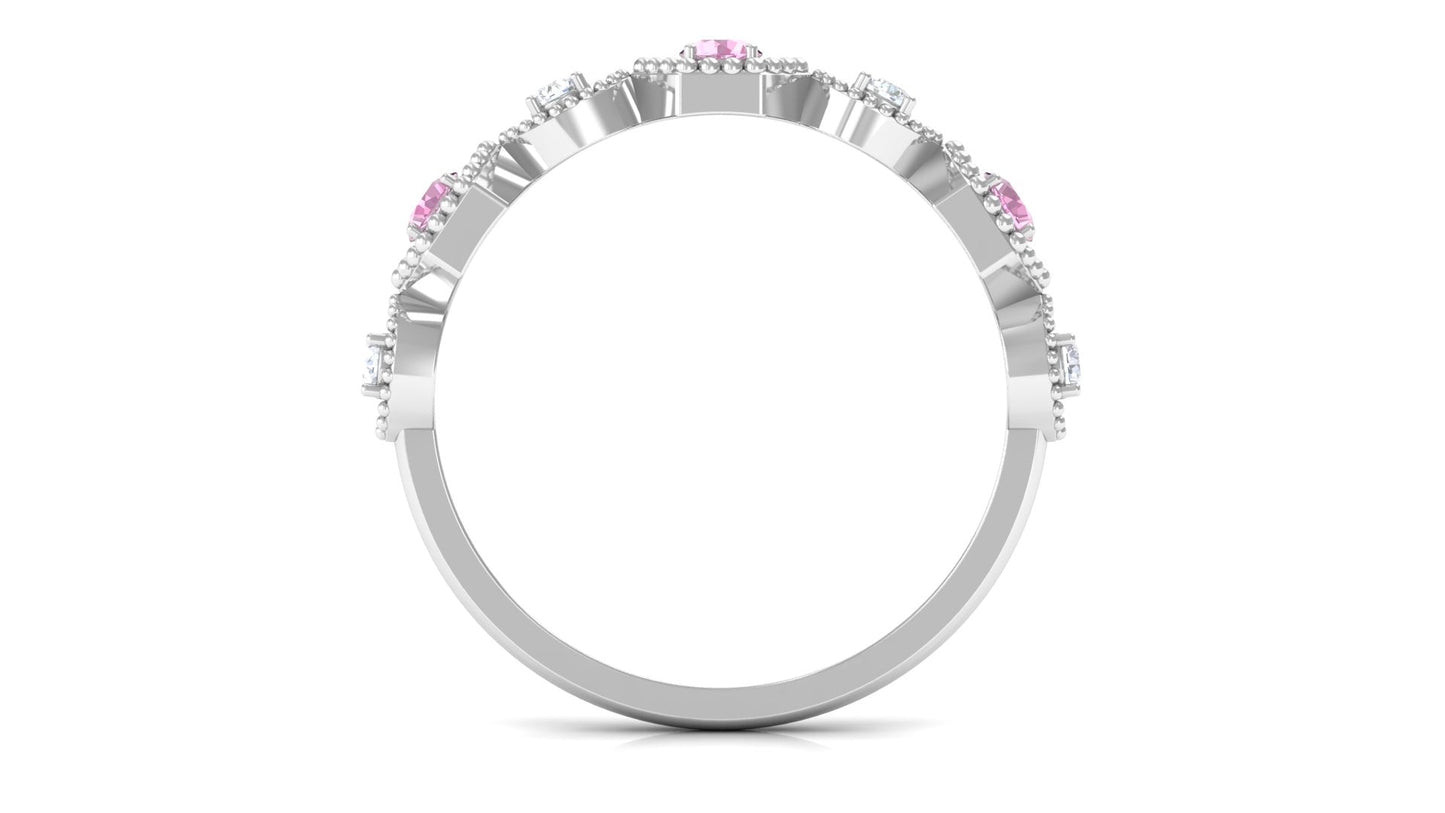 Pink Tourmaline and Diamond Eternity Wedding Band