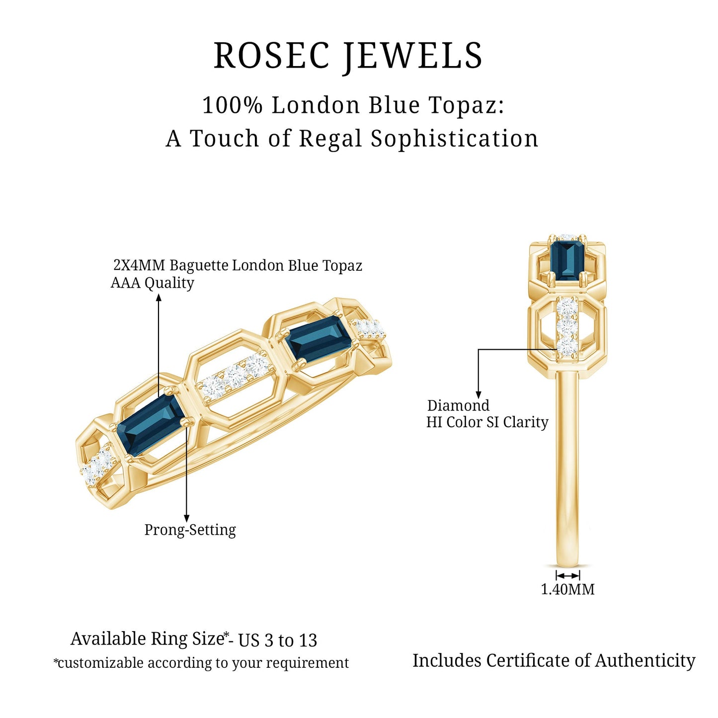Natural London Blue Topaz Designer Eternity Band with Diamond