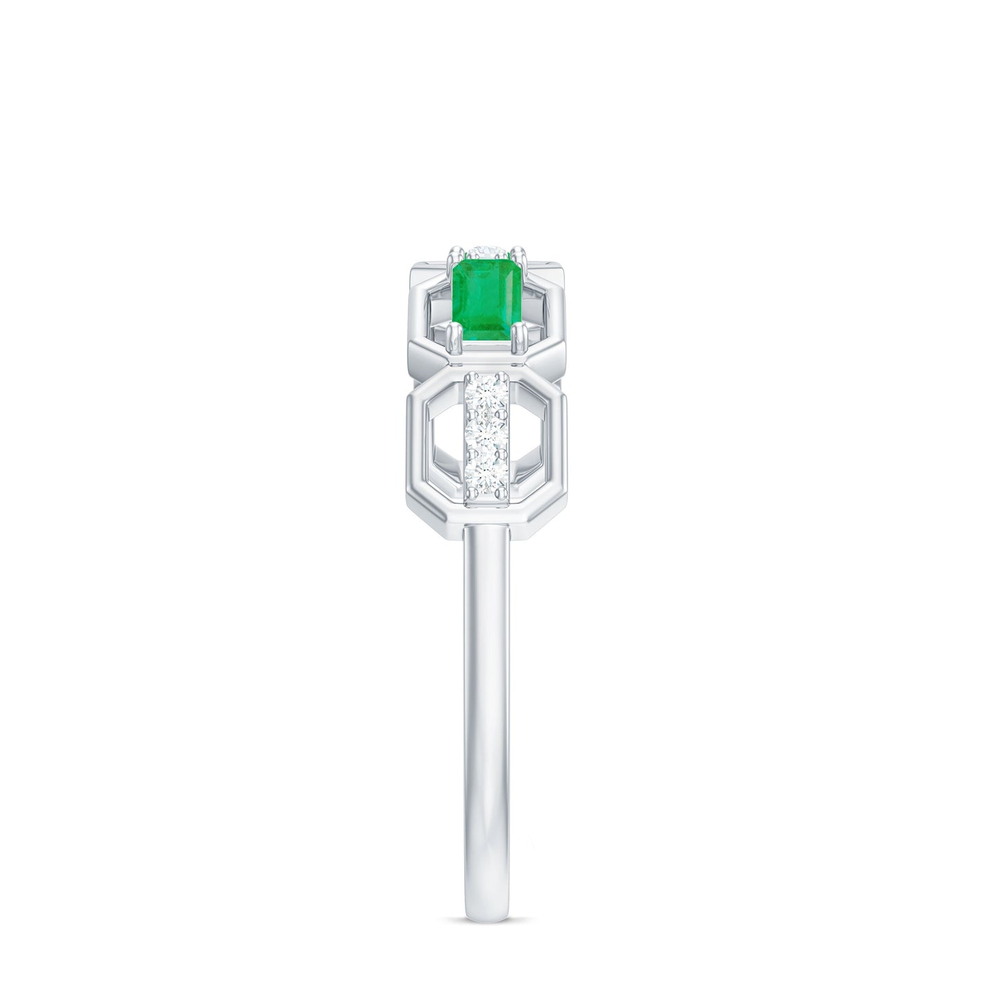 Natural Baguette Emerald Diamond Anniversary Band Ring in East West Style