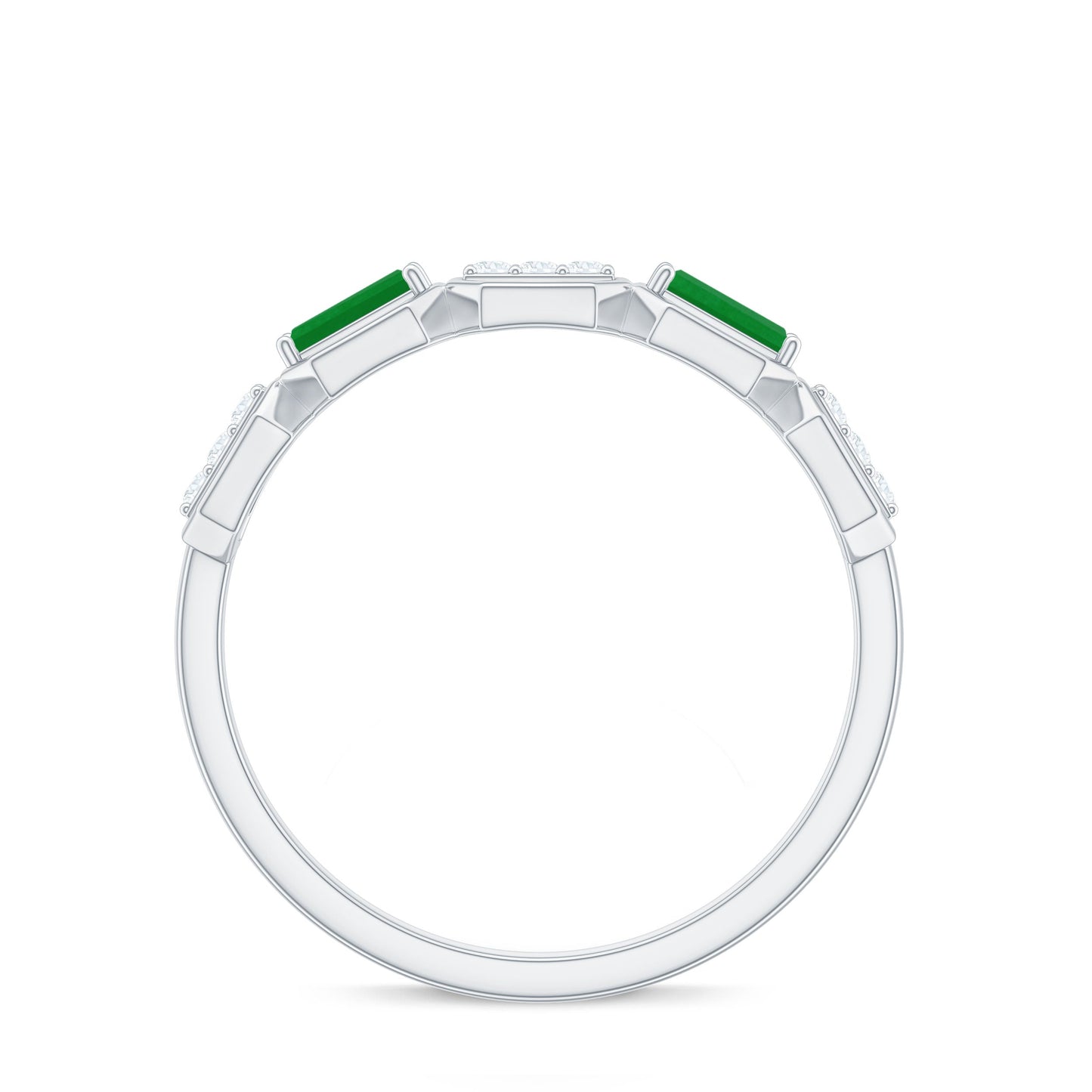 Natural Baguette Emerald Diamond Anniversary Band Ring in East West Style
