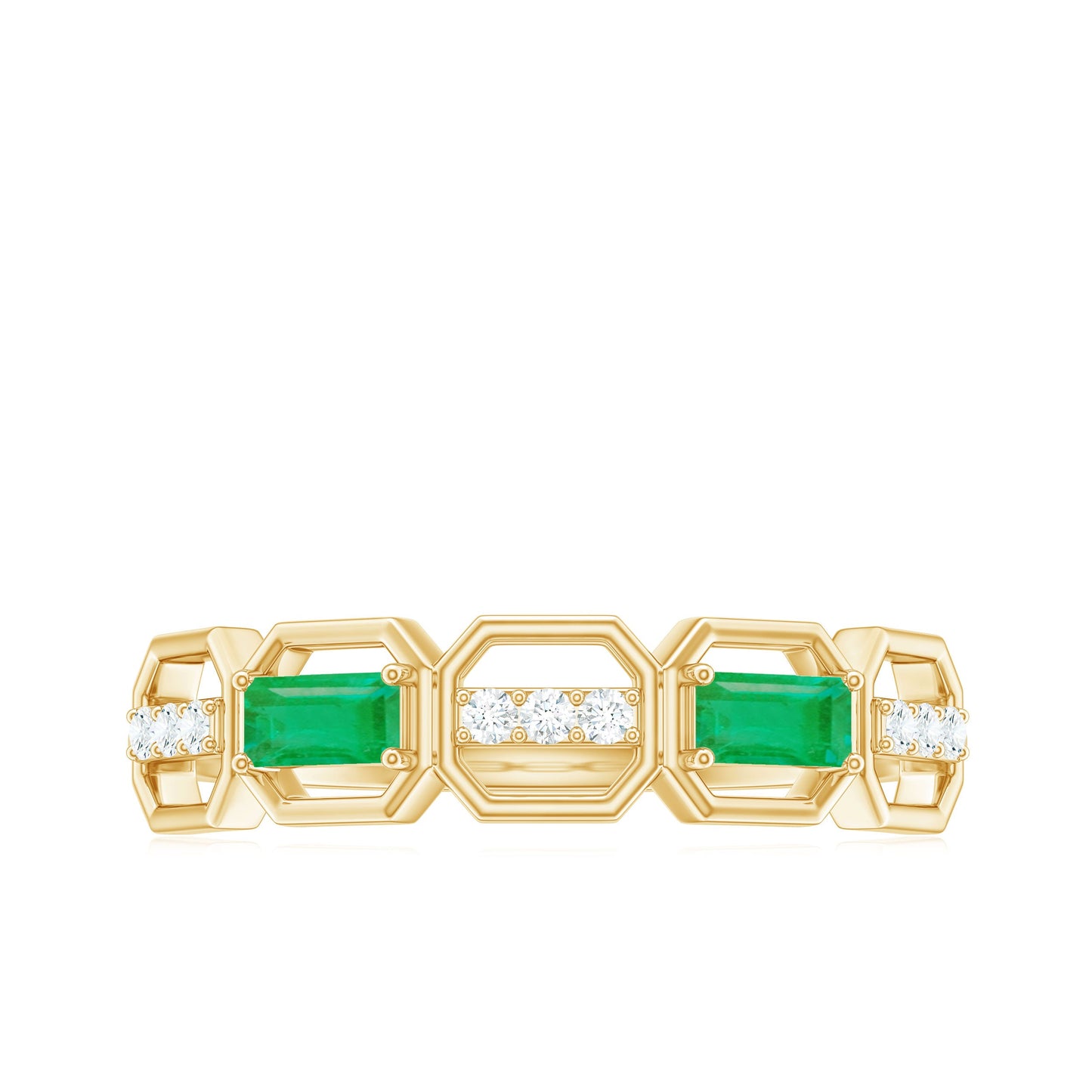 Natural Baguette Emerald Diamond Anniversary Band Ring in East West Style