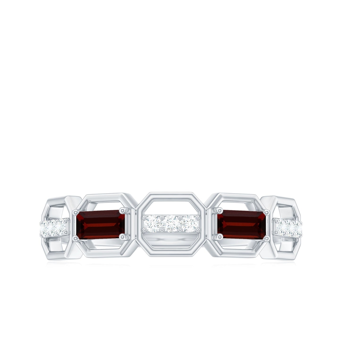Genuine Baguette Garnet Diamond Wedding Band Ring