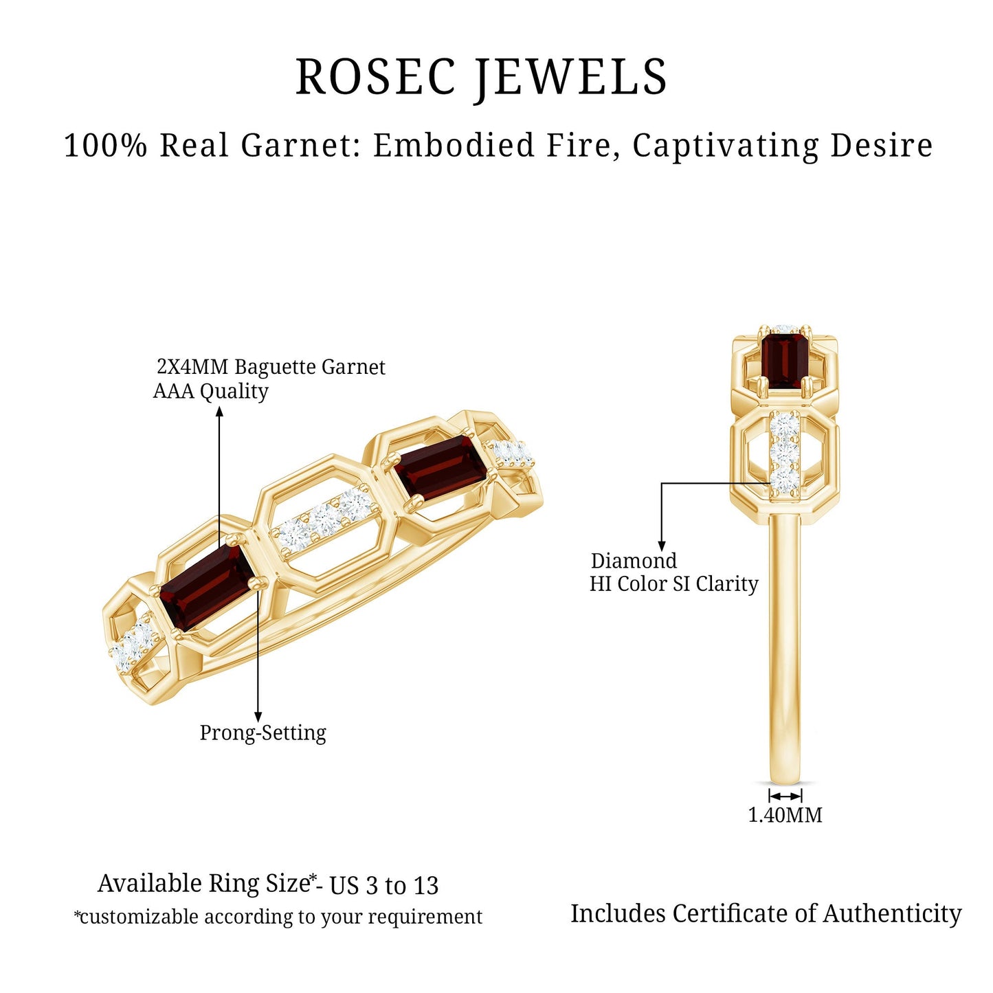 Genuine Baguette Garnet Diamond Wedding Band Ring