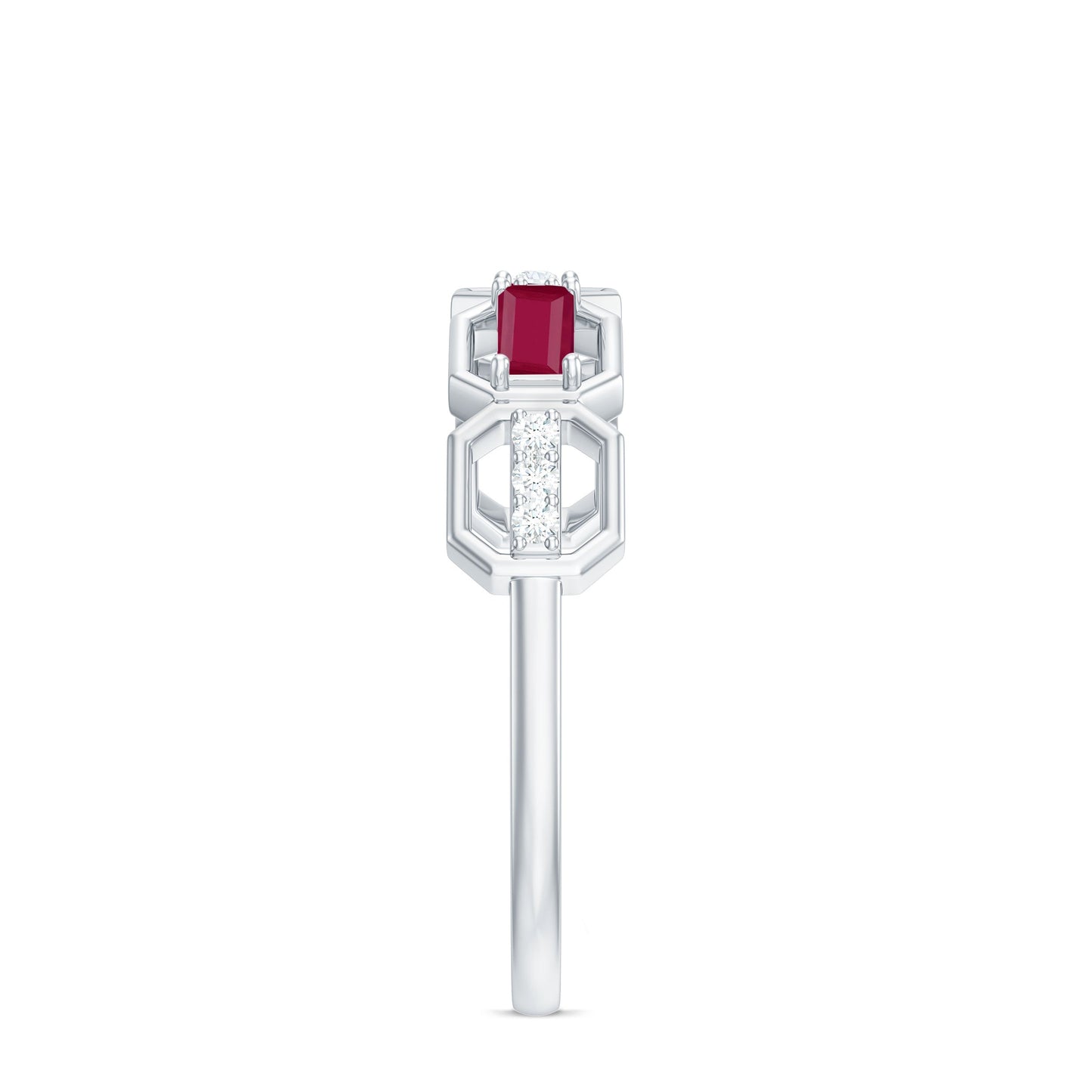 Natural Baguette Ruby Band Ring with Diamond