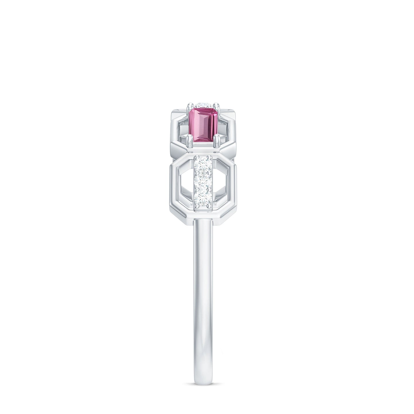 Pink Tourmaline and Diamond Geometric Half Eternity Ring