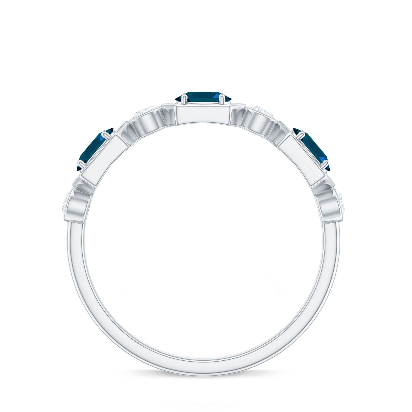 Real Certified London Blue Topaz Halft Eternity Band Ring with Diamond