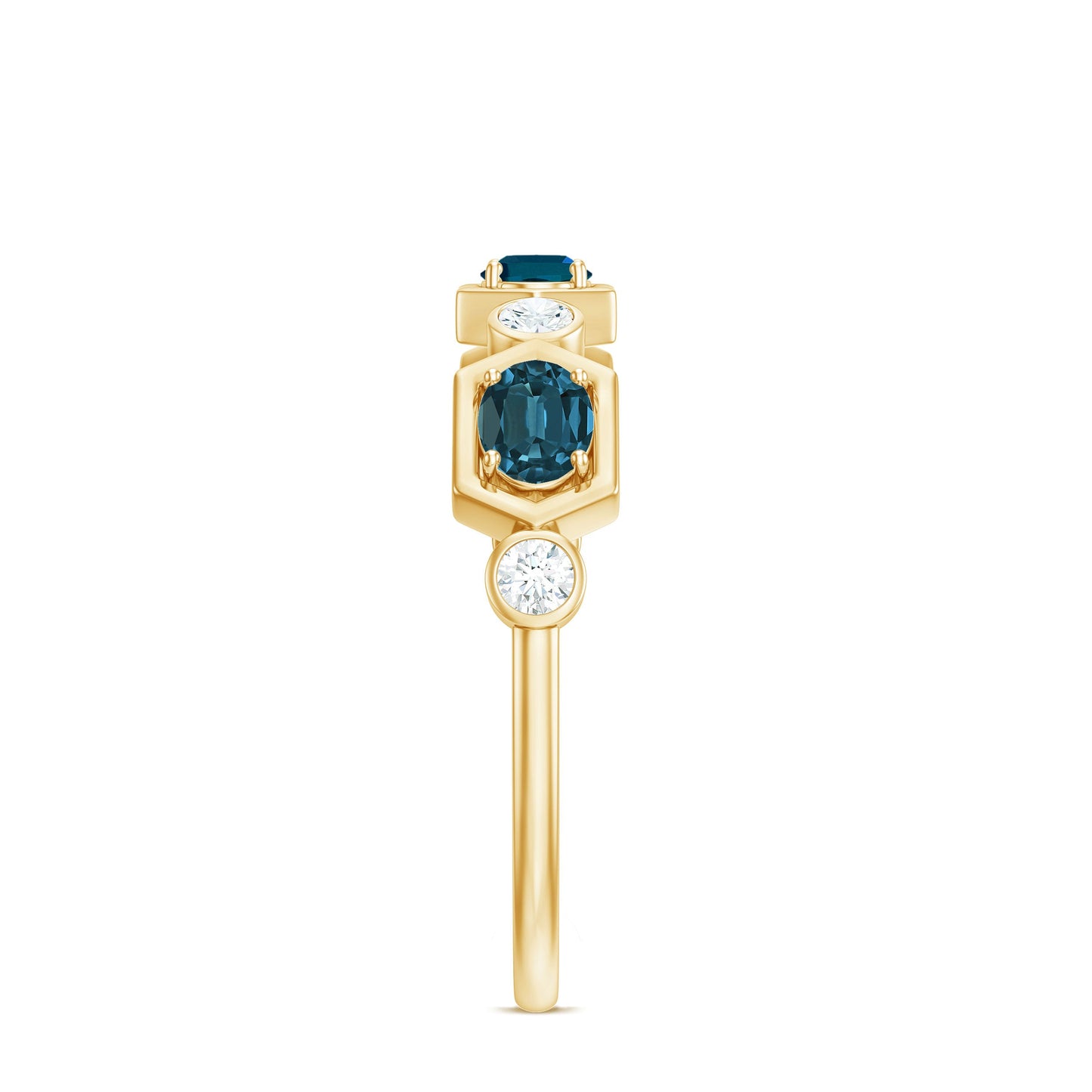 Real Certified London Blue Topaz Halft Eternity Band Ring with Diamond