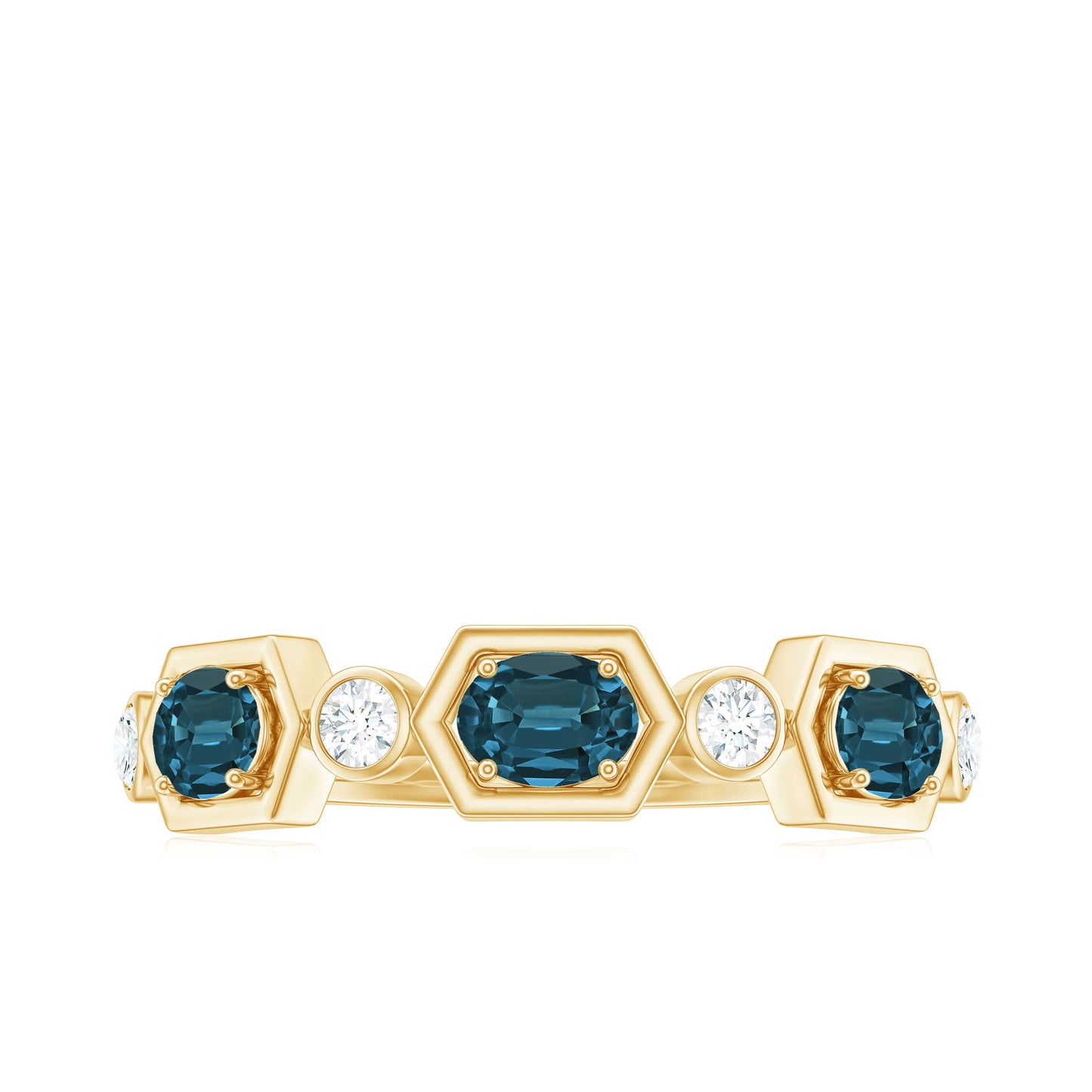 Real Certified London Blue Topaz Halft Eternity Band Ring with Diamond