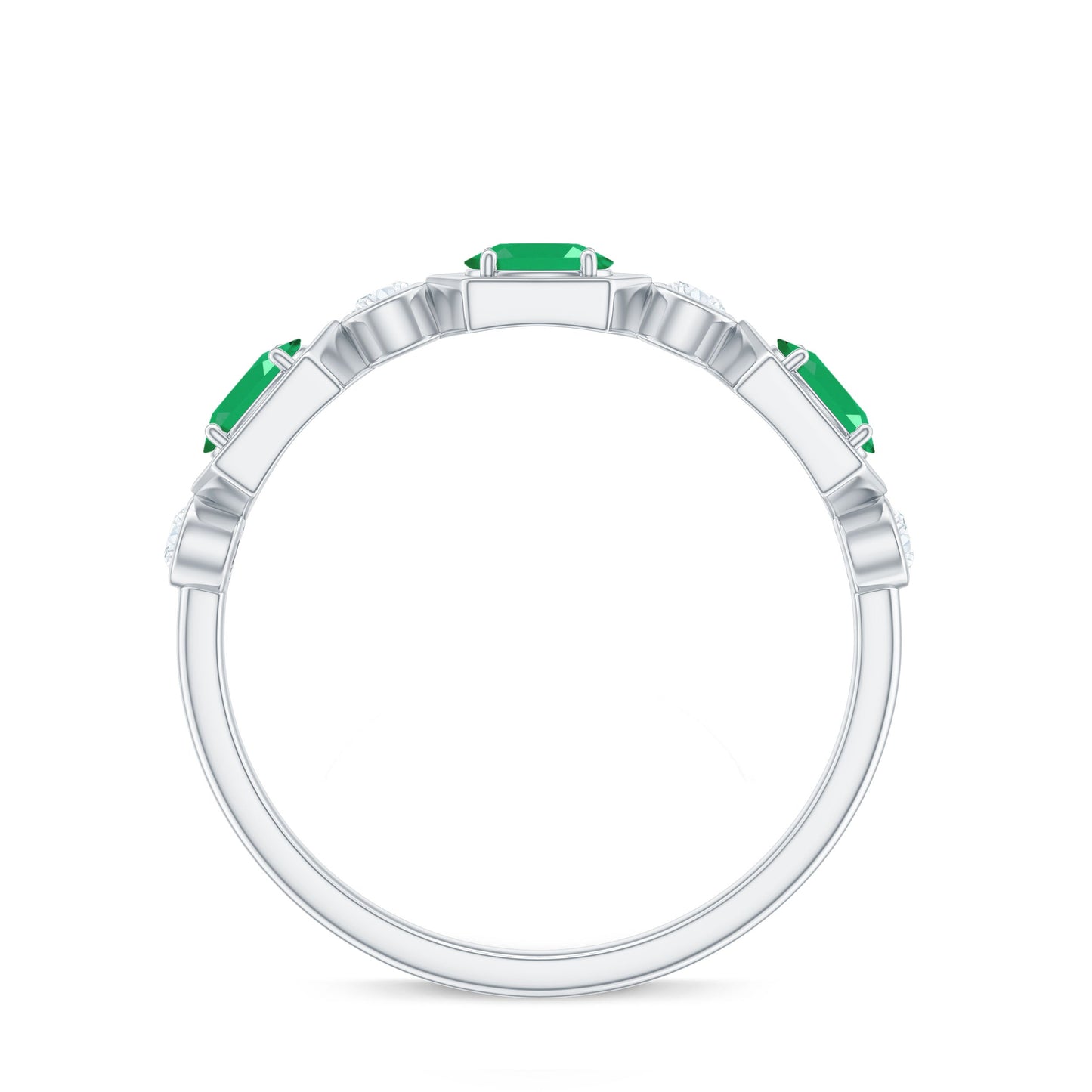 Classic Oval Emerald Diamond Half Eternity Band Ring in East West Style