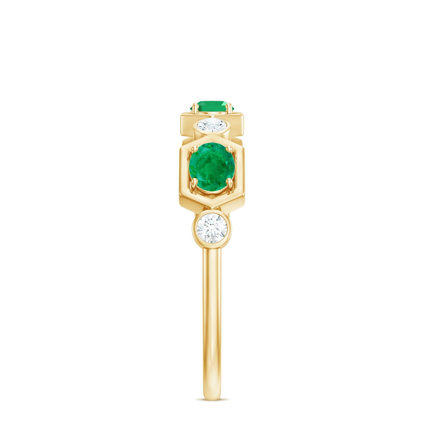 Classic Oval Emerald Diamond Half Eternity Band Ring in East West Style