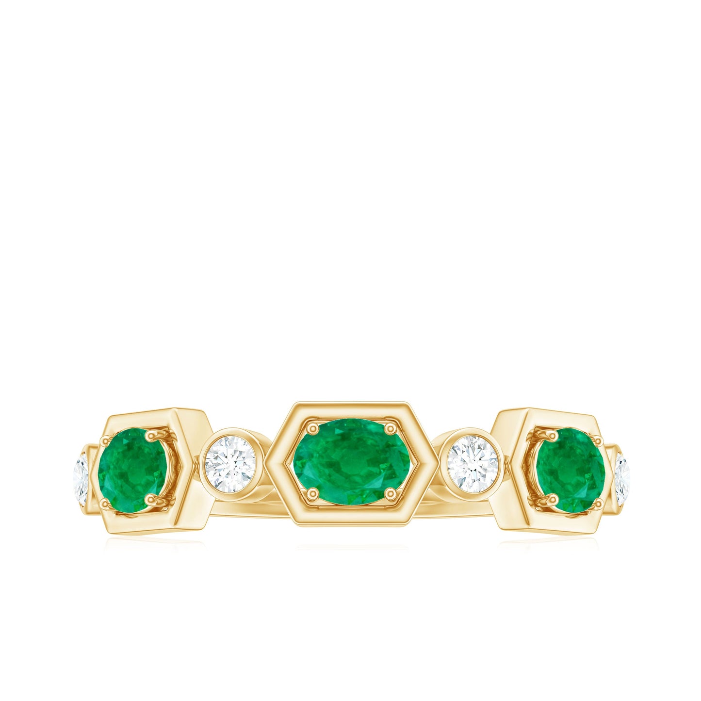 Classic Oval Emerald Diamond Half Eternity Band Ring in East West Style