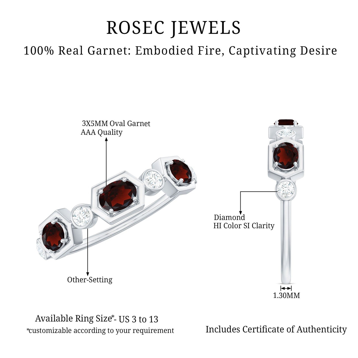 Natural Garnet Diamond Wedding Band With Certificate