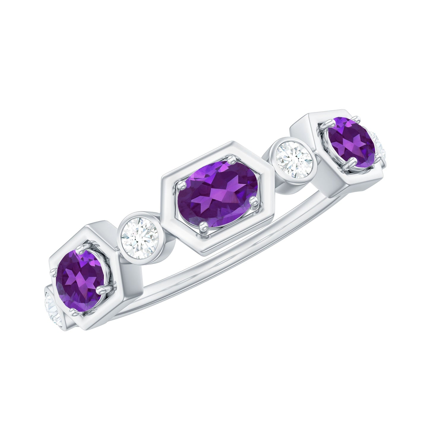 East West Style Amethyst Half Eternity Ring with Diamond