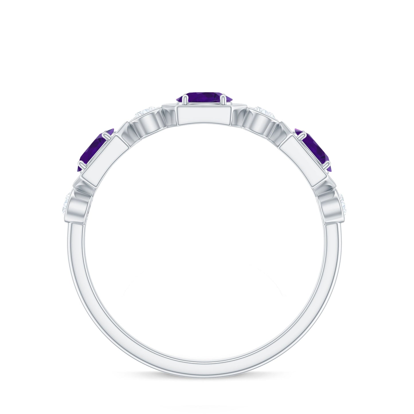 East West Style Amethyst Half Eternity Ring with Diamond