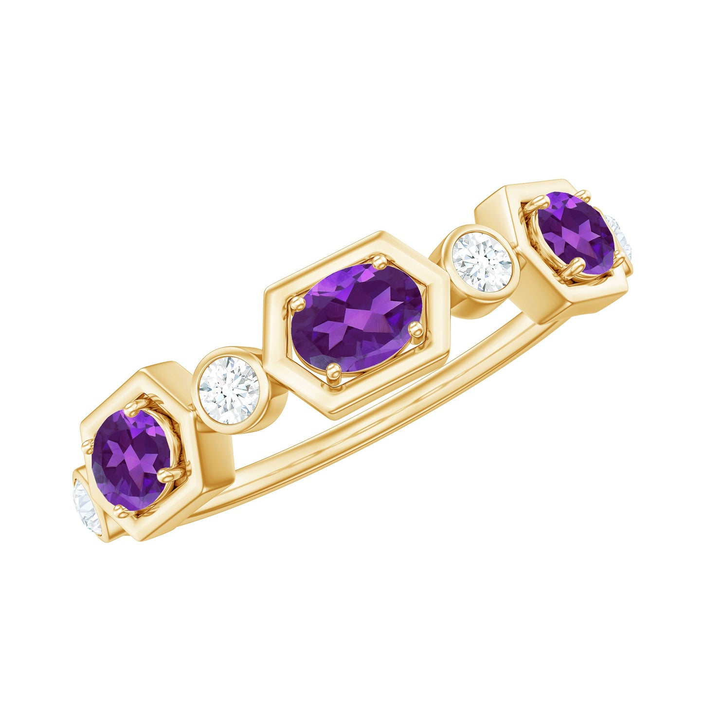 East West Style Amethyst Half Eternity Ring with Diamond