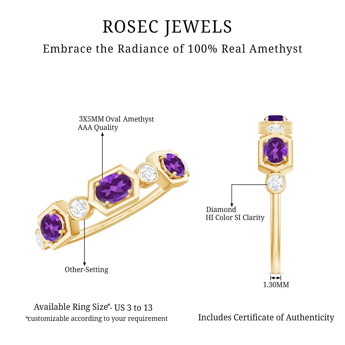 East West Style Amethyst Half Eternity Ring with Diamond