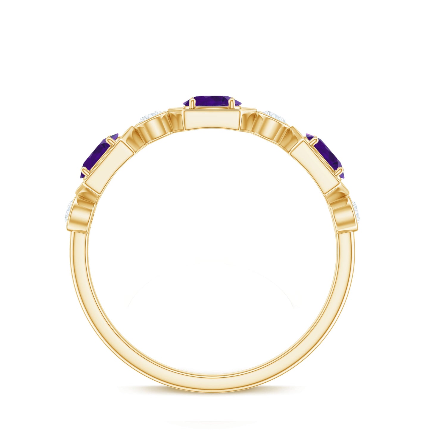 East West Style Amethyst Half Eternity Ring with Diamond