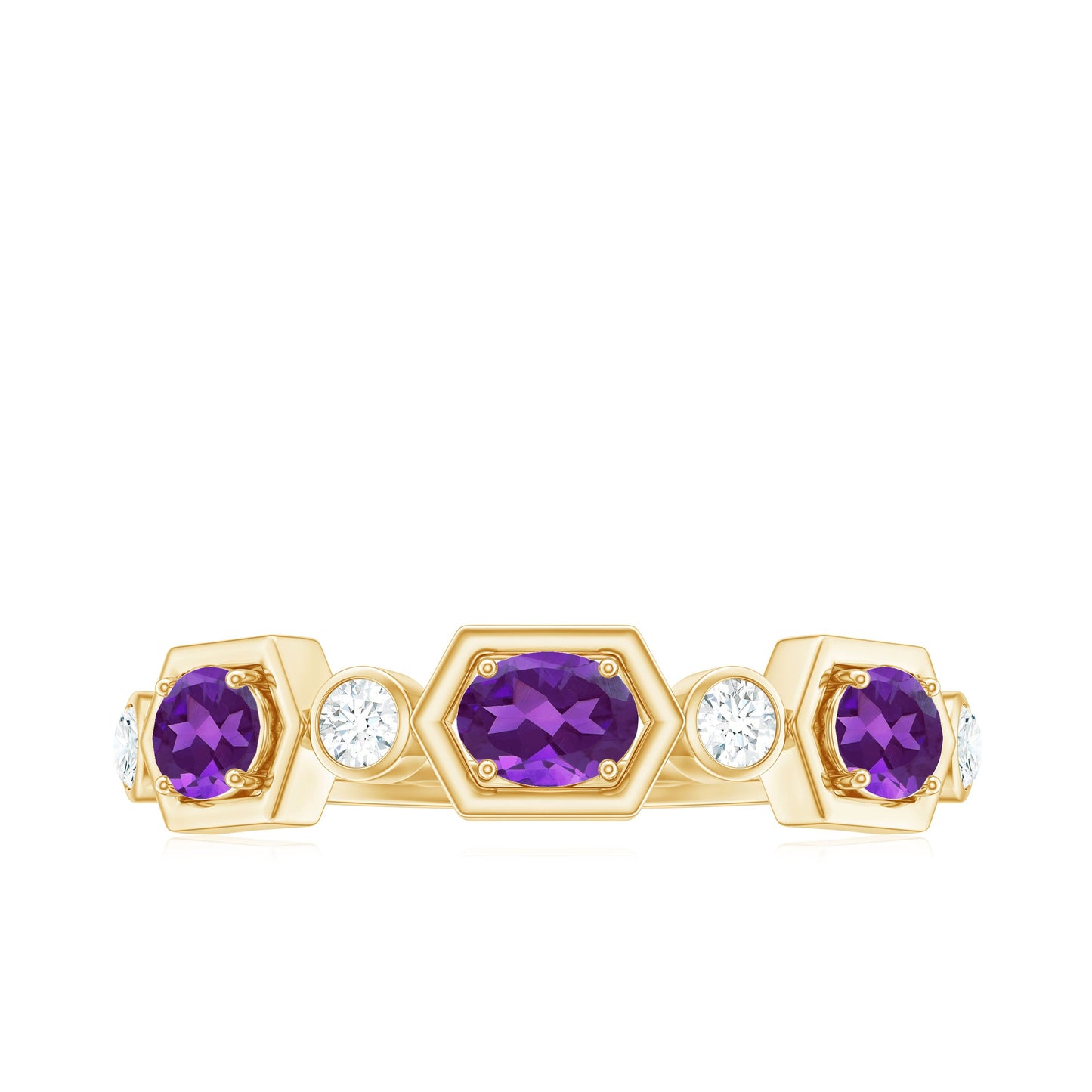 East West Style Amethyst Half Eternity Ring with Diamond