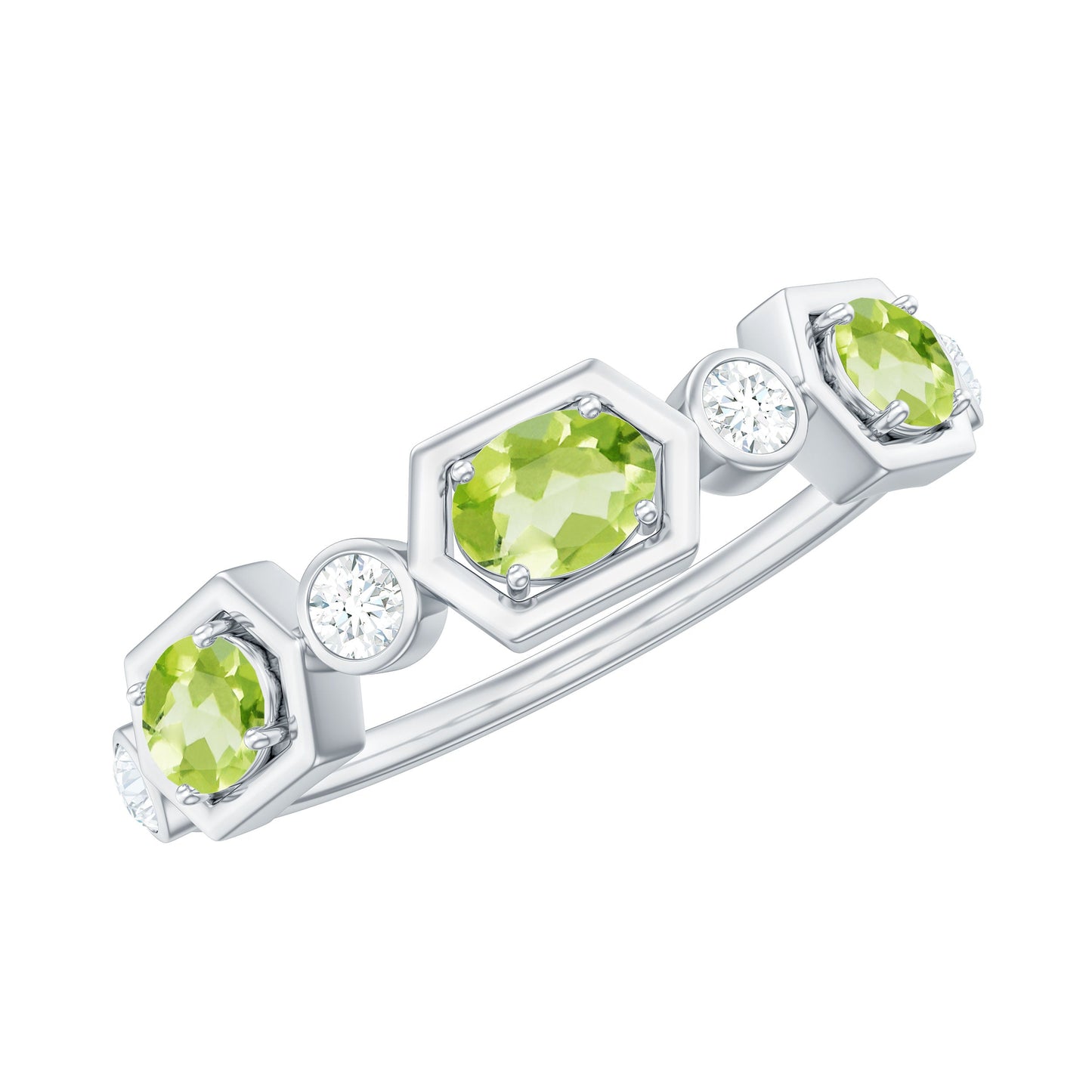 Natural Oval Peridot Diamond Half Eternity Ring for Women