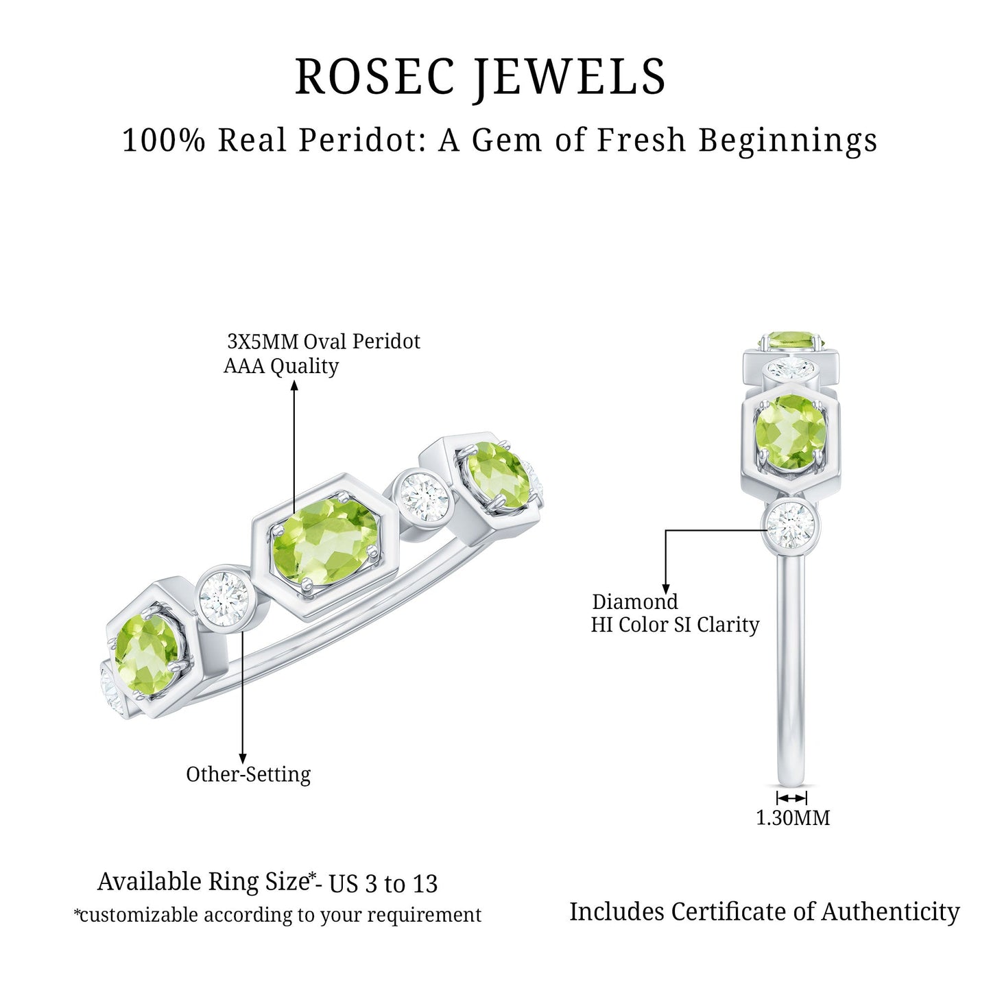 Natural Oval Peridot Diamond Half Eternity Ring for Women