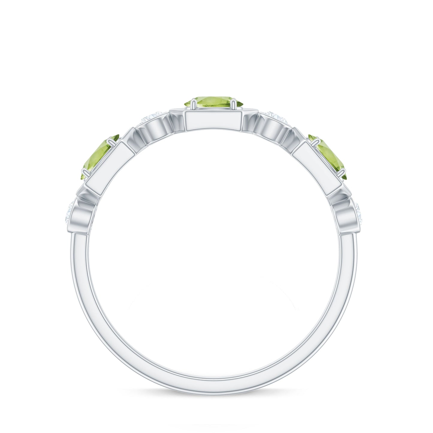 Natural Oval Peridot Diamond Half Eternity Ring for Women