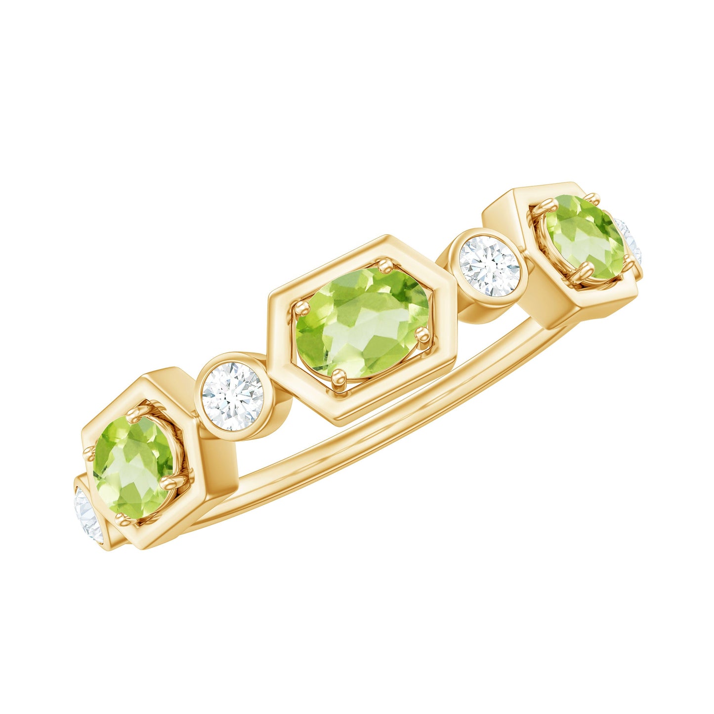 Natural Oval Peridot Diamond Half Eternity Ring for Women