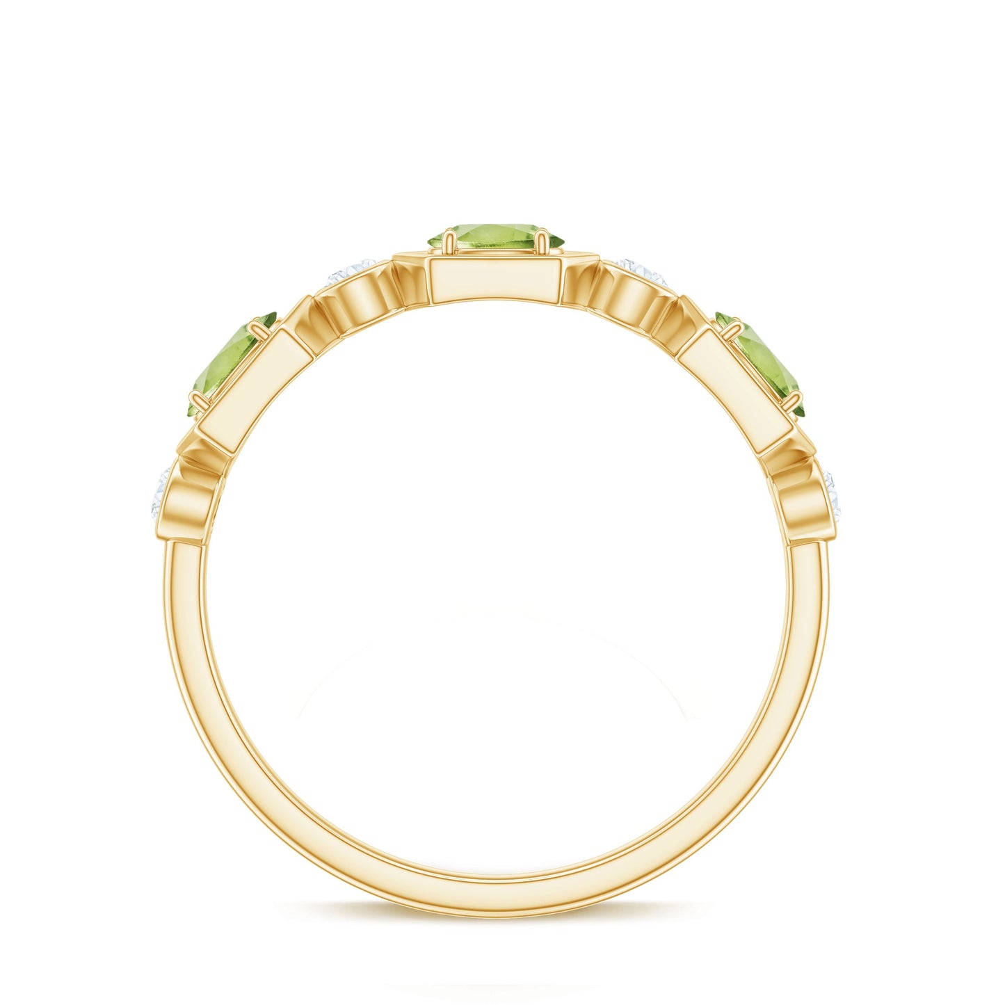 Natural Oval Peridot Diamond Half Eternity Ring for Women