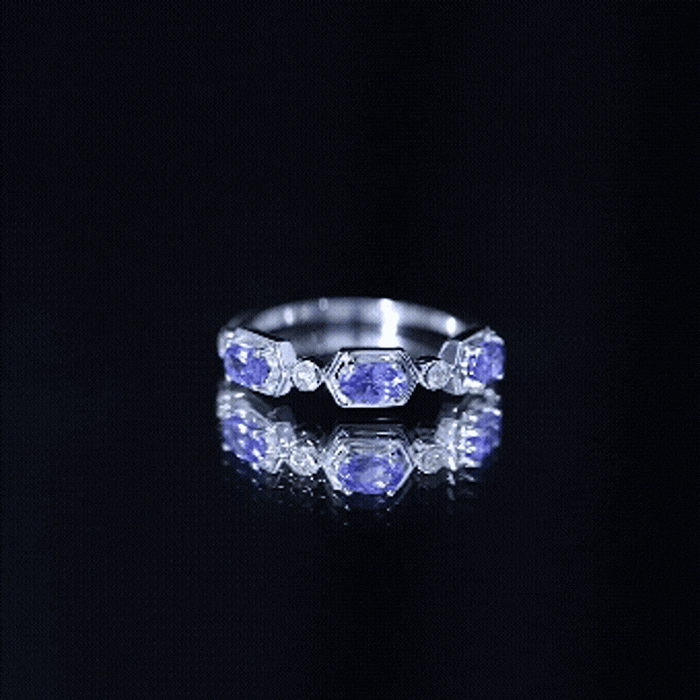 Real Tanzanite and Diamond Half Eternity Ring