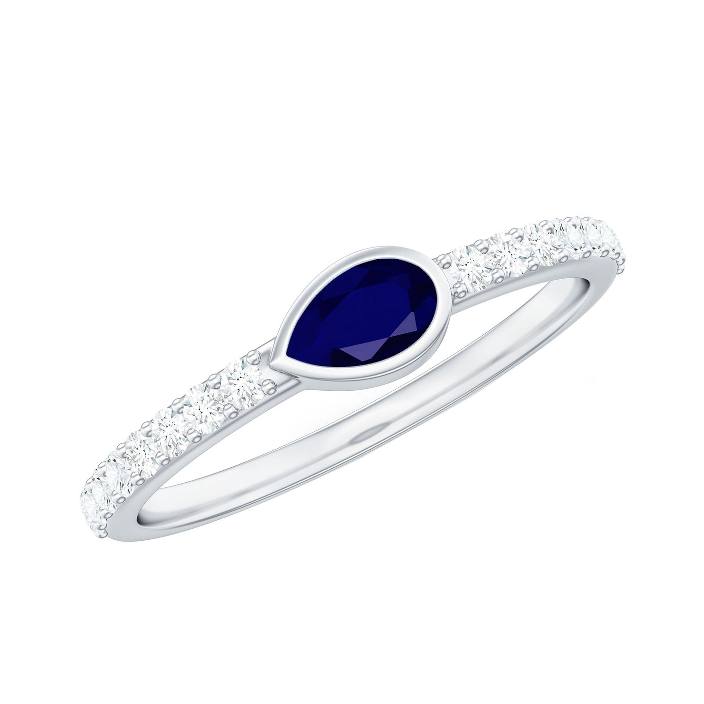 Real Pear Shape Blue Sapphire Promise Ring with Diamond