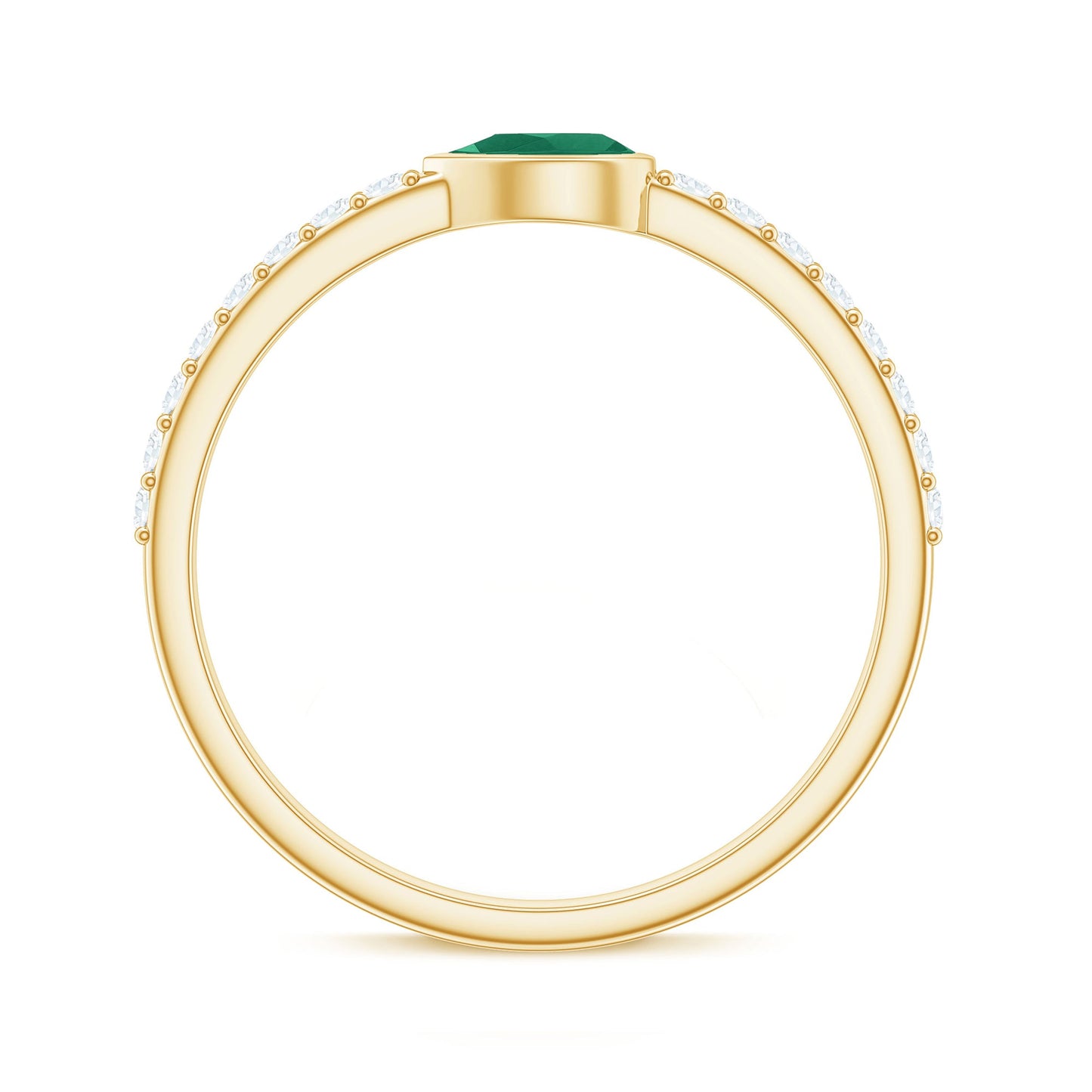 Natural Pear Shape Emerald Diamond Promise Ring in Bezel Setting