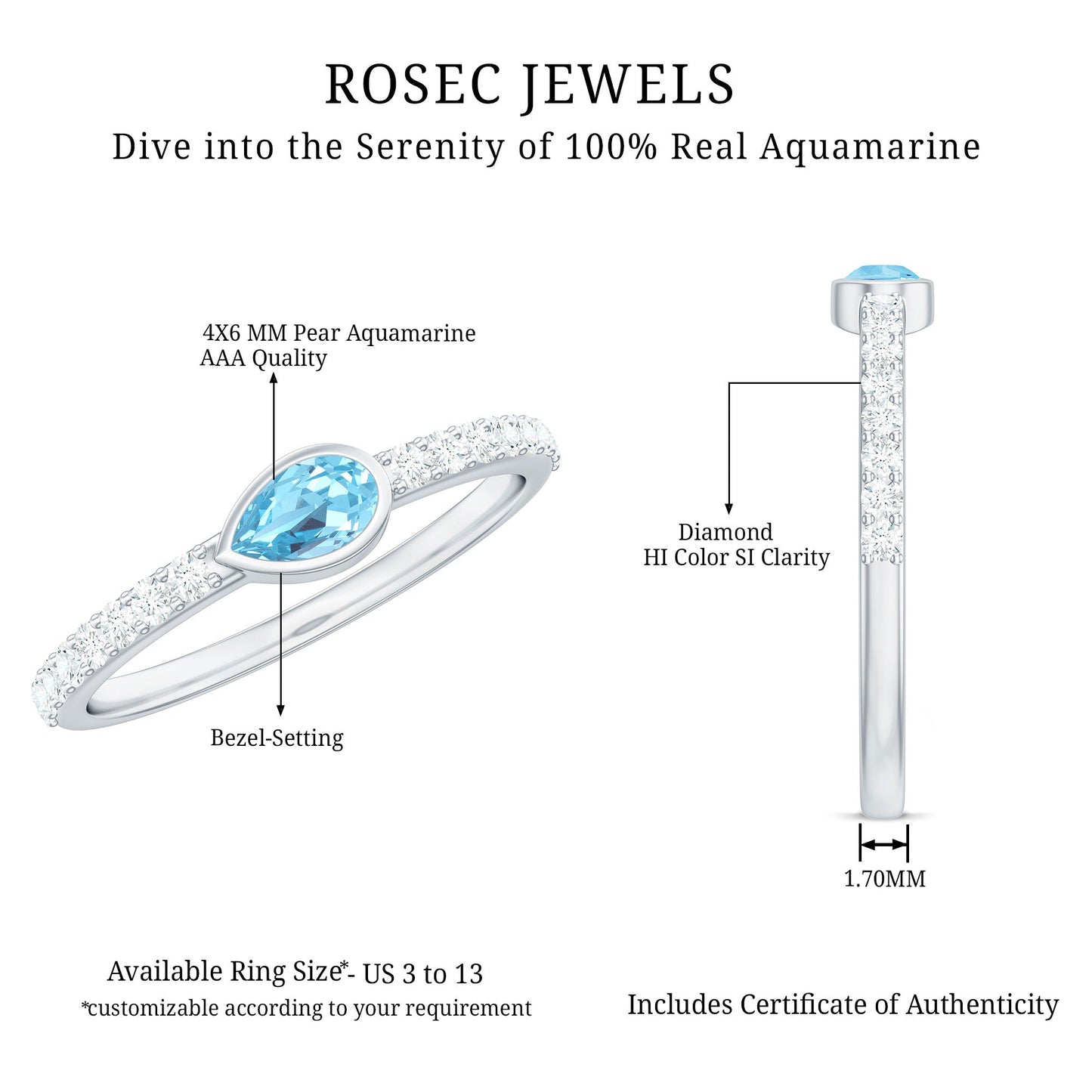 Pear Cut Aquamarine Promise Ring with Diamond