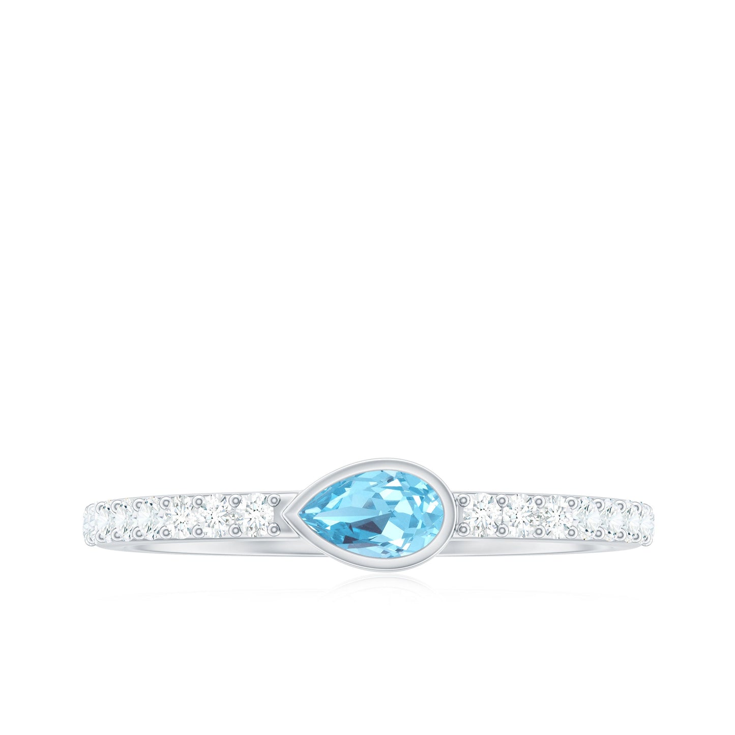 Pear Cut Aquamarine Promise Ring with Diamond