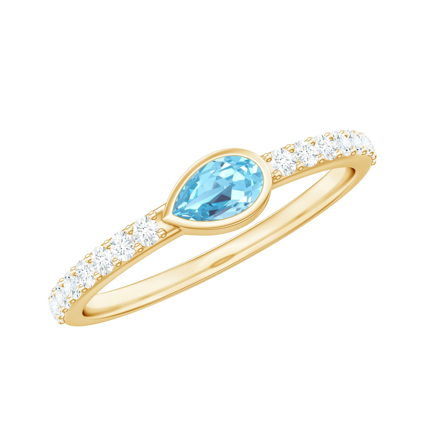 Pear Cut Aquamarine Promise Ring with Diamond
