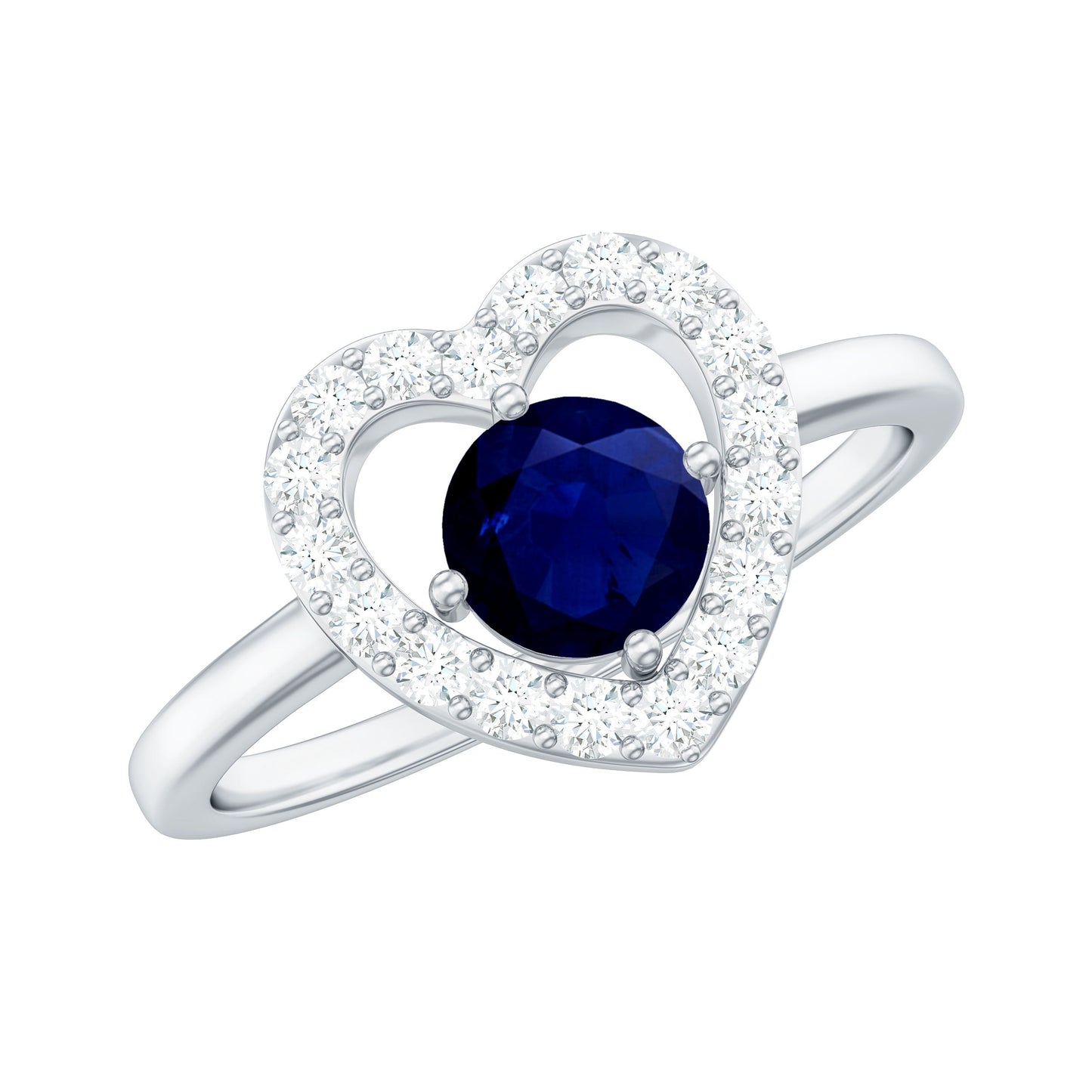 Natural 0.9 Carat Blue Sapphire Heart Engagement Ring with Diamond