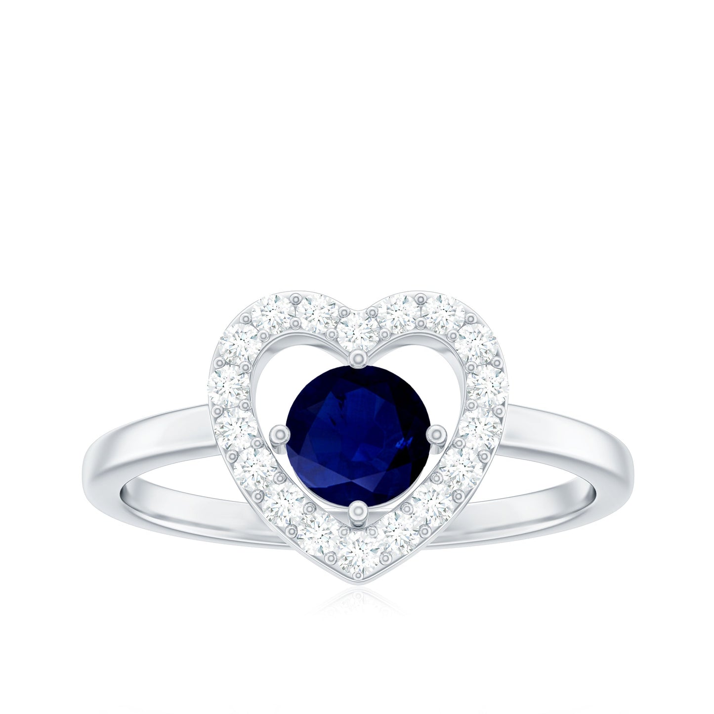 Natural 0.9 Carat Blue Sapphire Heart Engagement Ring with Diamond
