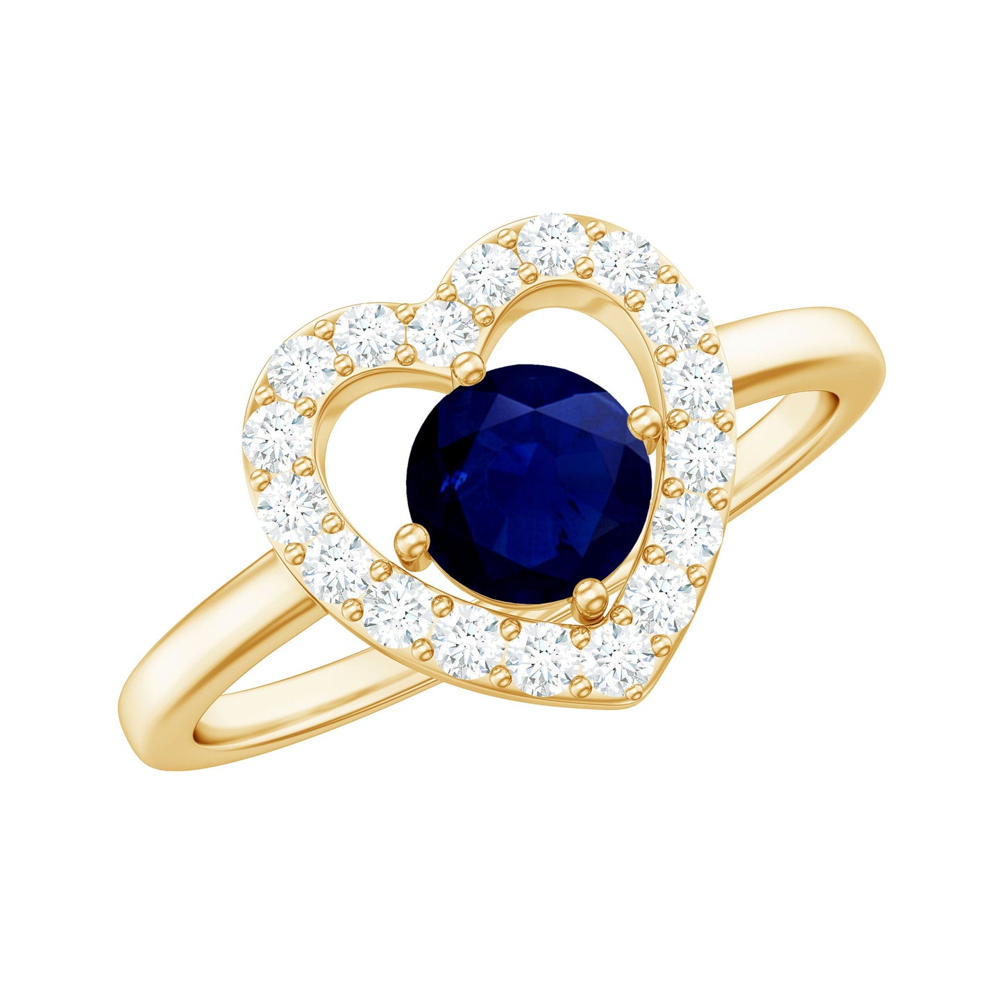 Natural 0.9 Carat Blue Sapphire Heart Engagement Ring with Diamond