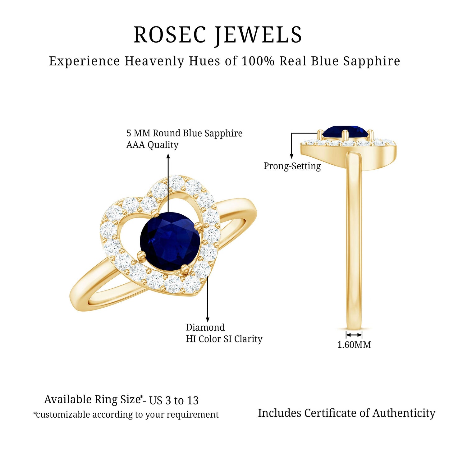 Natural 0.9 Carat Blue Sapphire Heart Engagement Ring with Diamond