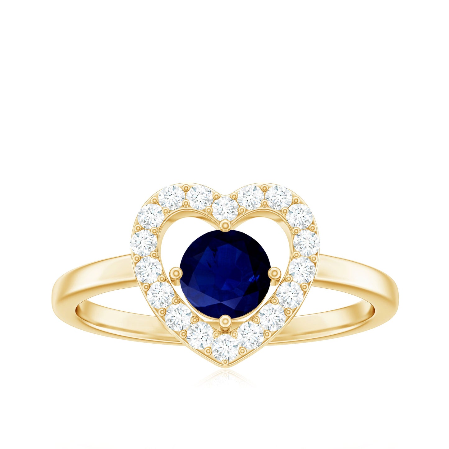 Natural 0.9 Carat Blue Sapphire Heart Engagement Ring with Diamond