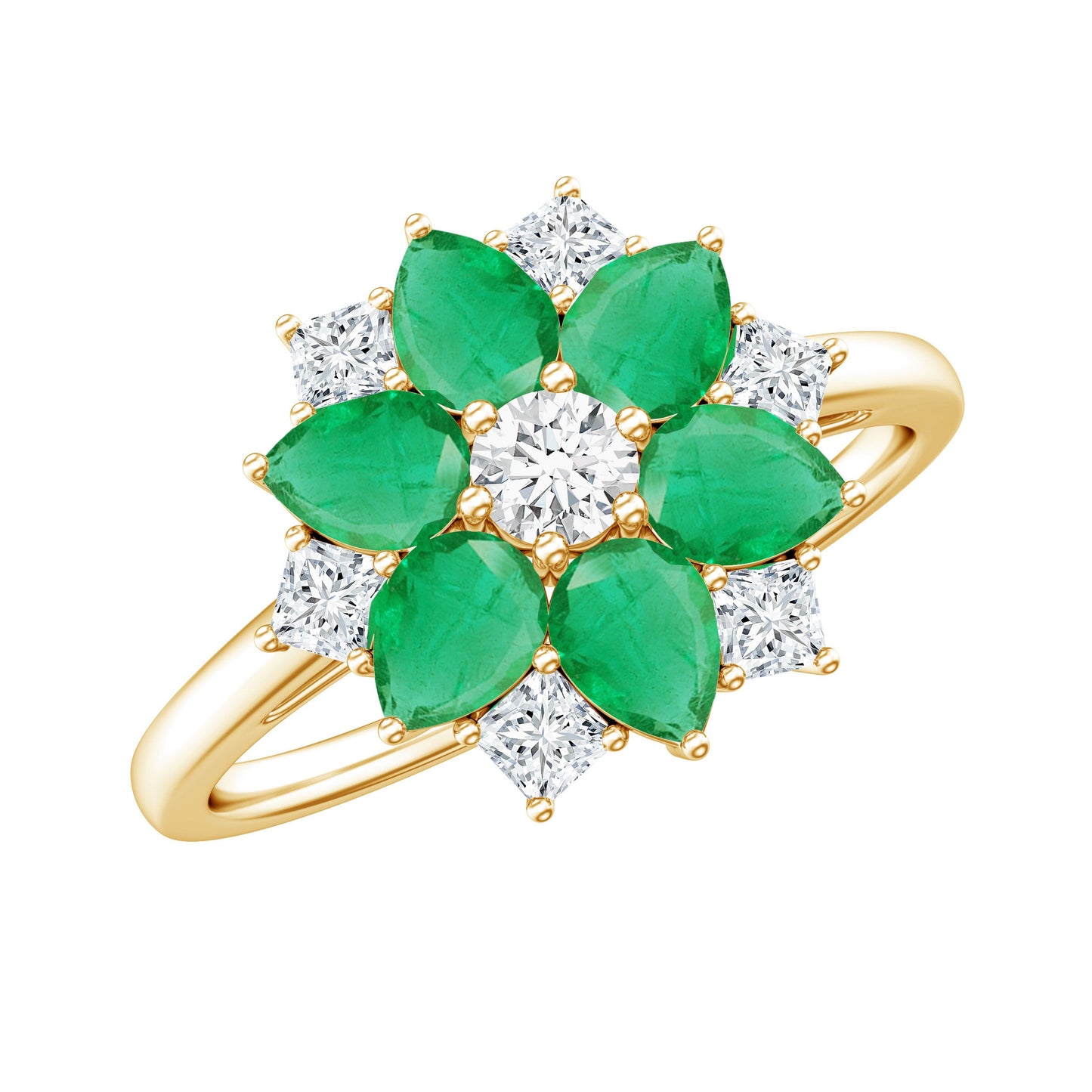 Genuine Emerald and Diamond Nature Inspired Statement Ring